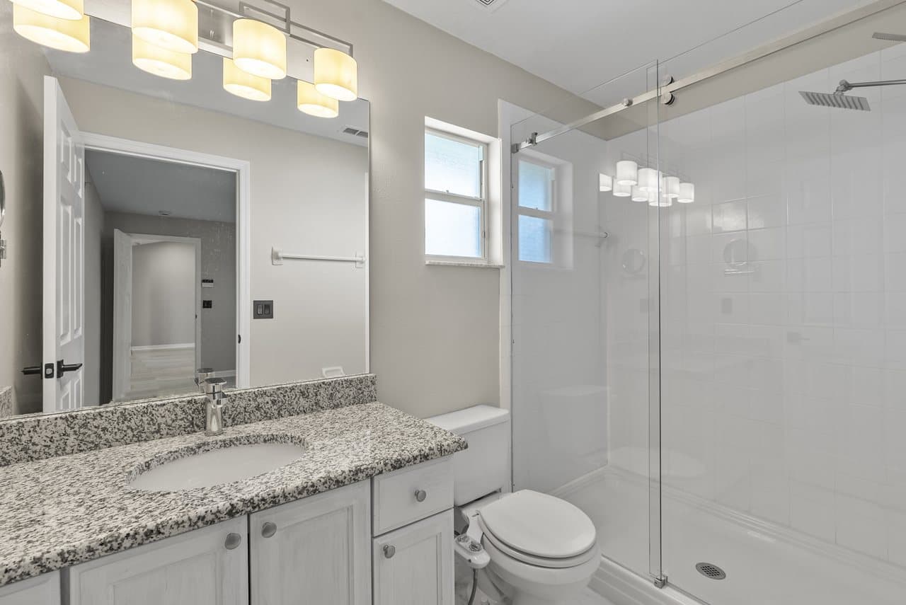 A recent single-family renovation. Primary bath, after renovation.